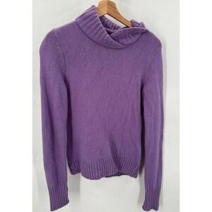 Lauren Ralph Lauren Womens Small Wool Blend Mock-Neck Sweater Violet Ribbed Trim